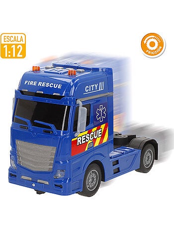 Camión portavehículos rescate fricción c/luz y sonido 1:12 speed & go