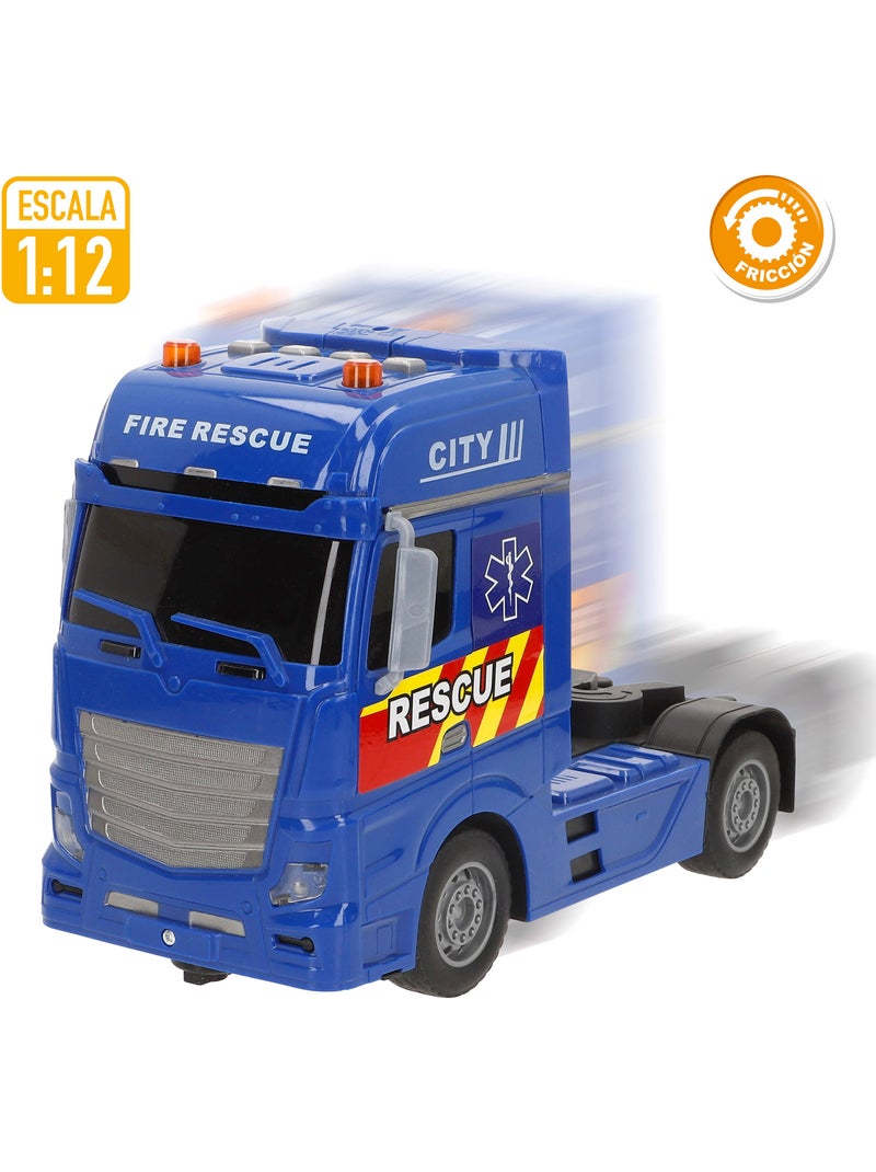 Camión portavehículos rescate fricción c/luz y sonido 1:12 speed & go N/D - Kiabi