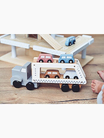 Camion transportador coches madera juguete educativo 4 coches