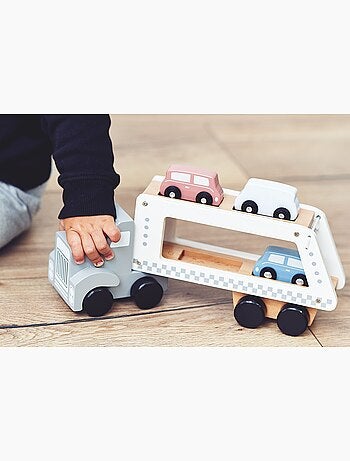 Camion transportador coches madera juguete educativo 4 coches