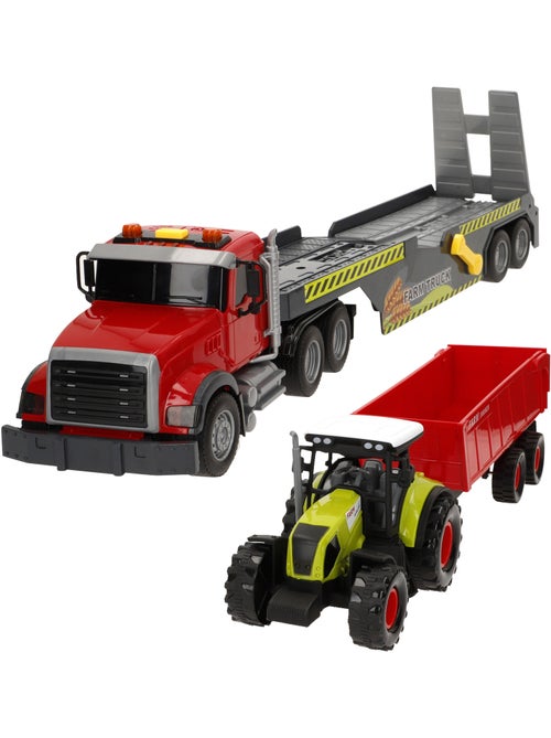 Camión transporte agrícola con luz y sonido 1:14 + tractor y remolque speed & go - Kiabi