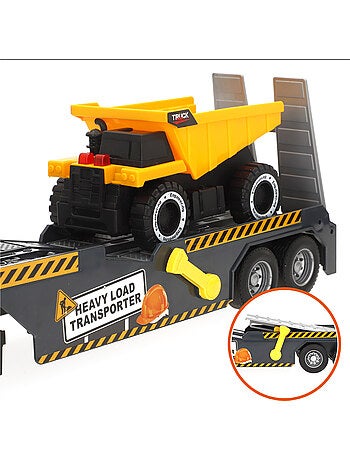 Camión transporte con luz y sonido 1:14 + 2 vehículos de construcción speed & go