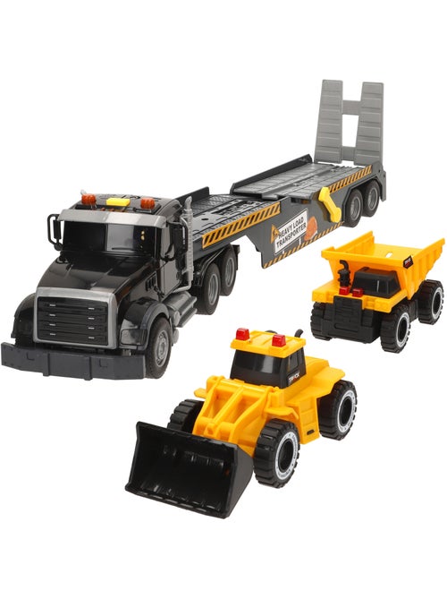 Camión transporte con luz y sonido 1:14 + 2 vehículos de construcción speed & go - Kiabi