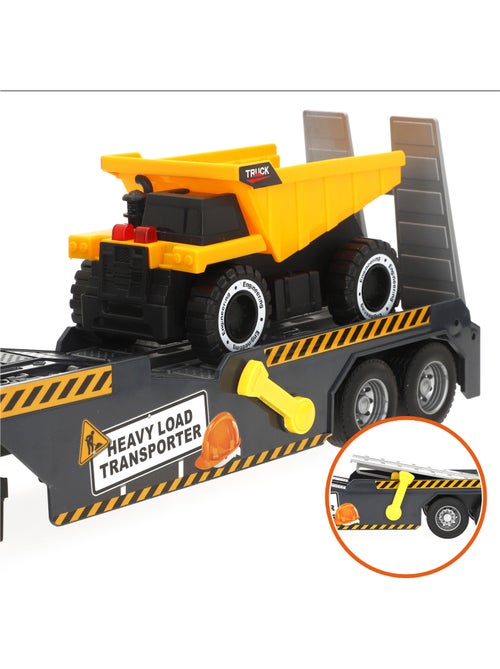 Camión transporte con luz y sonido 1:14 + 2 vehículos de construcción speed & go - Kiabi