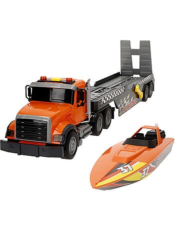 Camión transporte con luz y sonido 1:14 + lancha de juguete speed & go