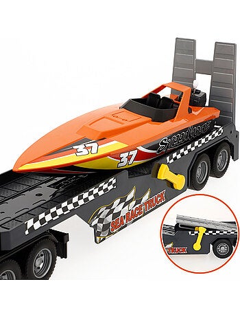 Camión transporte con luz y sonido 1:14 + lancha de juguete speed & go