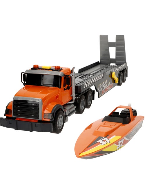 Camión transporte con luz y sonido 1:14 + lancha de juguete speed & go - Kiabi