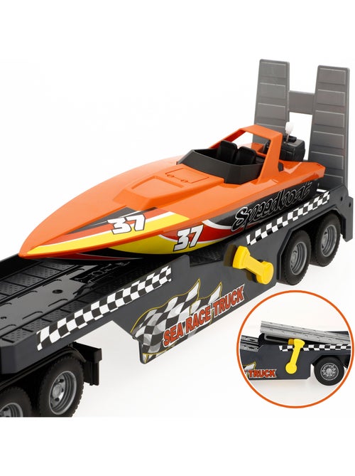 Camión transporte con luz y sonido 1:14 + lancha de juguete speed & go - Kiabi