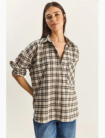 Camisa a cuadros de manga larga extragrande con bolsillo lucci
