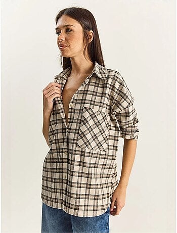 Camisa a cuadros de manga larga extragrande con bolsillo lucci