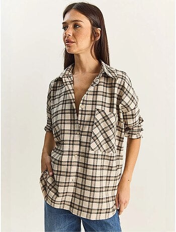 Camisa a cuadros de manga larga extragrande con bolsillo lucci