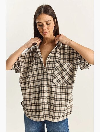 Camisa a cuadros de manga larga extragrande con bolsillo lucci