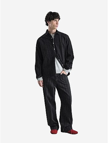 Camisa a rayas con botones para hombre giesto