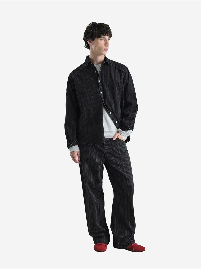 Camisa a rayas con botones para hombre giesto Negro - Kiabi