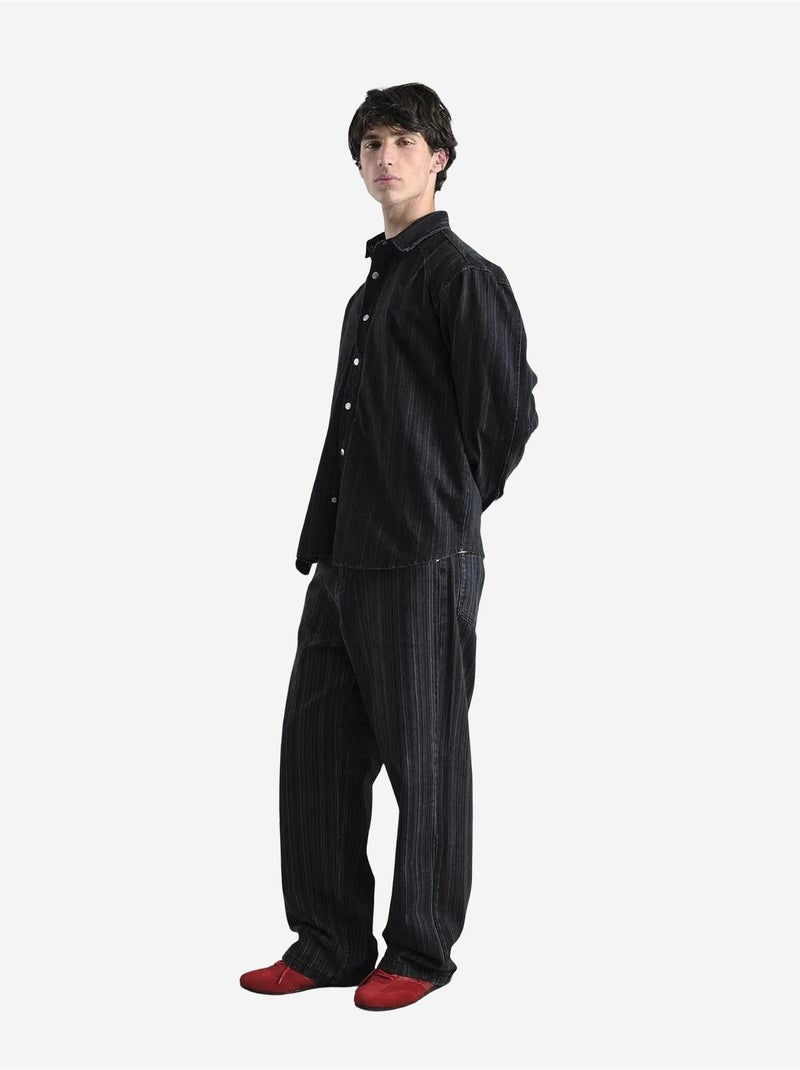 Camisa a rayas con botones para hombre giesto Negro - Kiabi