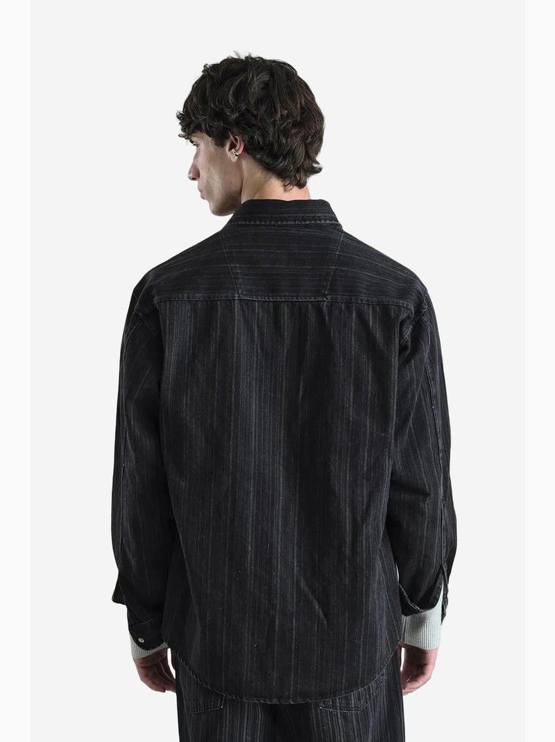 Camisa a rayas con botones para hombre giesto Negro - Kiabi