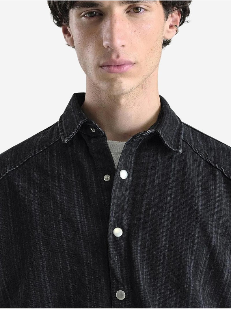 Camisa a rayas con botones para hombre giesto Negro - Kiabi