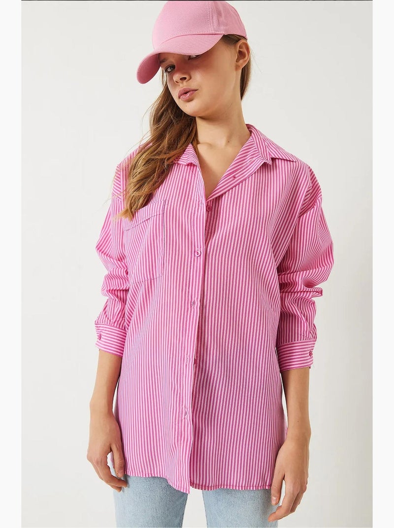 Camisa a rayas con botones y abertura lucci Rosa claro - Kiabi