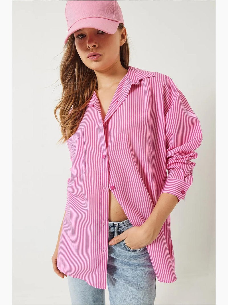 Camisa a rayas con botones y abertura lucci Rosa claro - Kiabi
