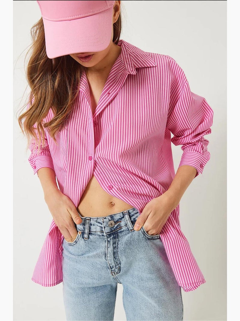 Camisa a rayas con botones y abertura lucci Rosa claro - Kiabi