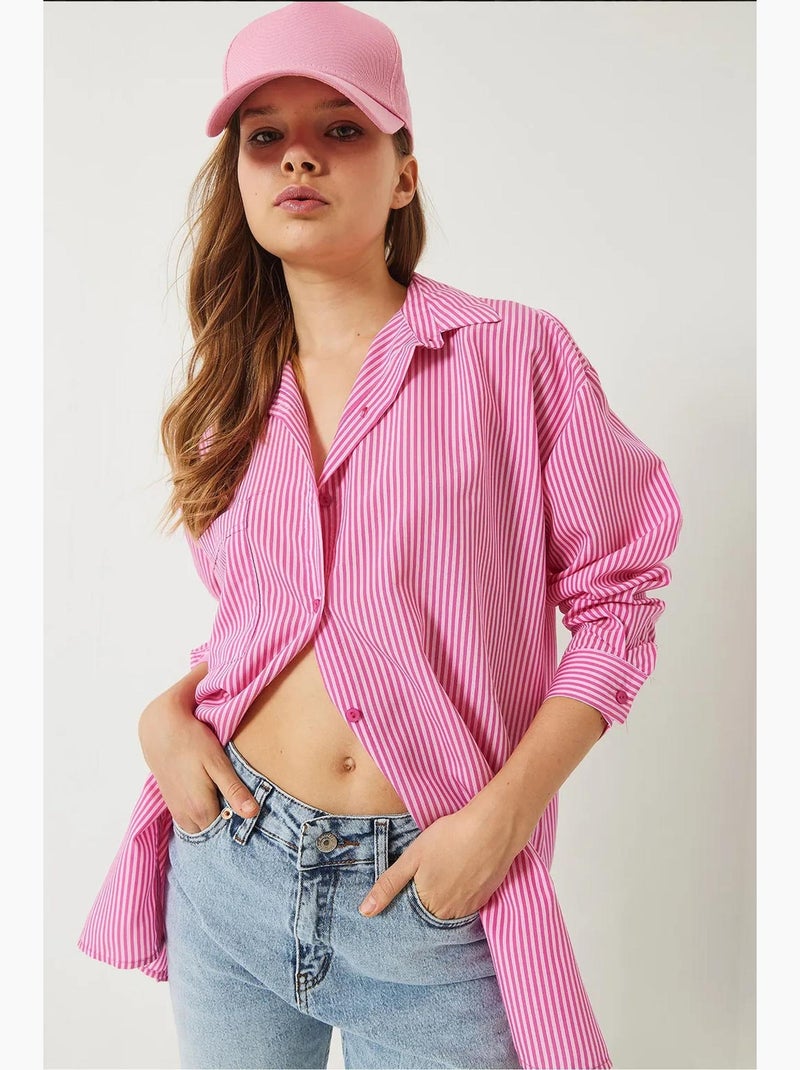 Camisa a rayas con botones y abertura lucci Rosa claro - Kiabi