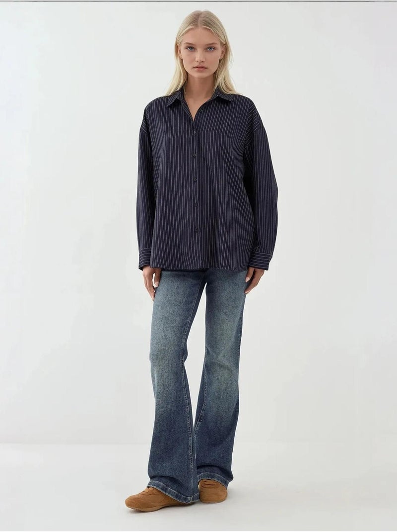 Camisa a rayas con botones y cuello camisero hiccup Azul marino - Kiabi