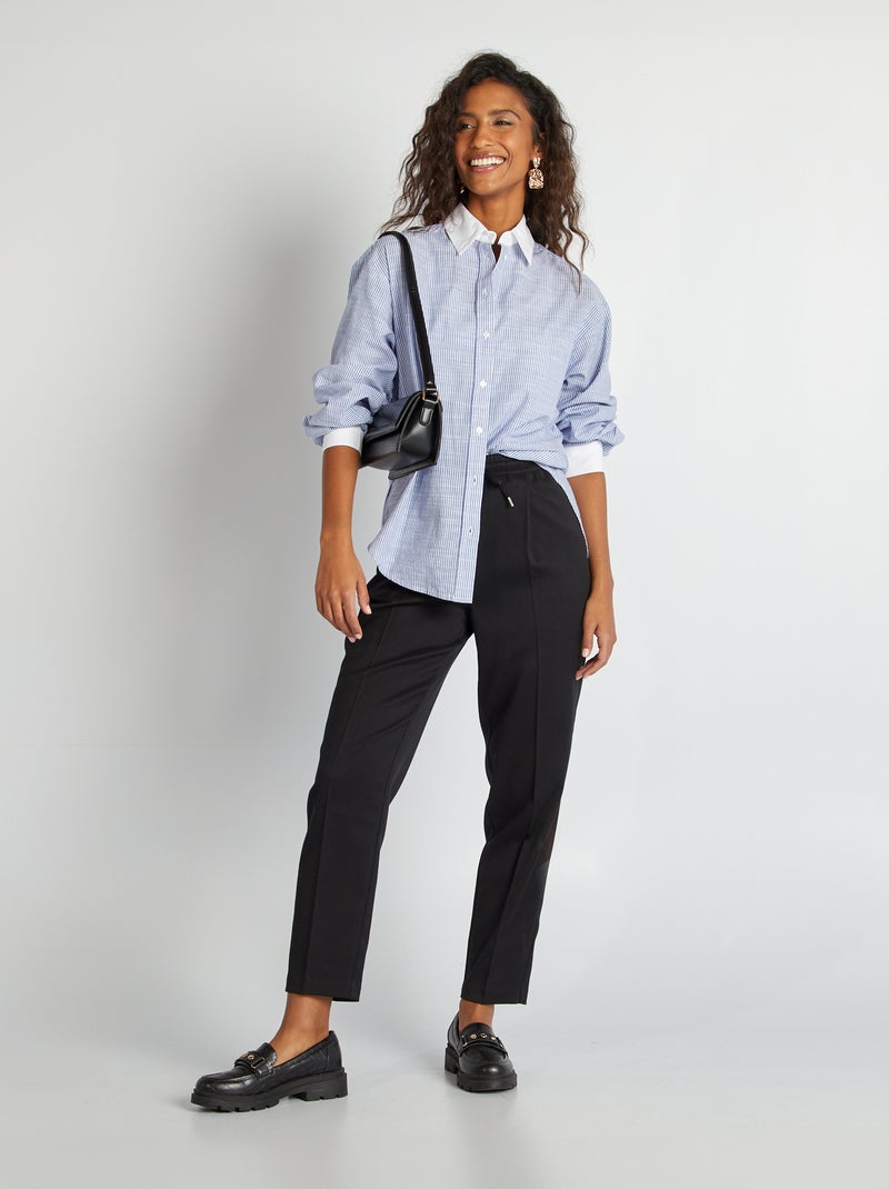 Camisa a rayas con cuello y puños en contraste AZUL - Kiabi