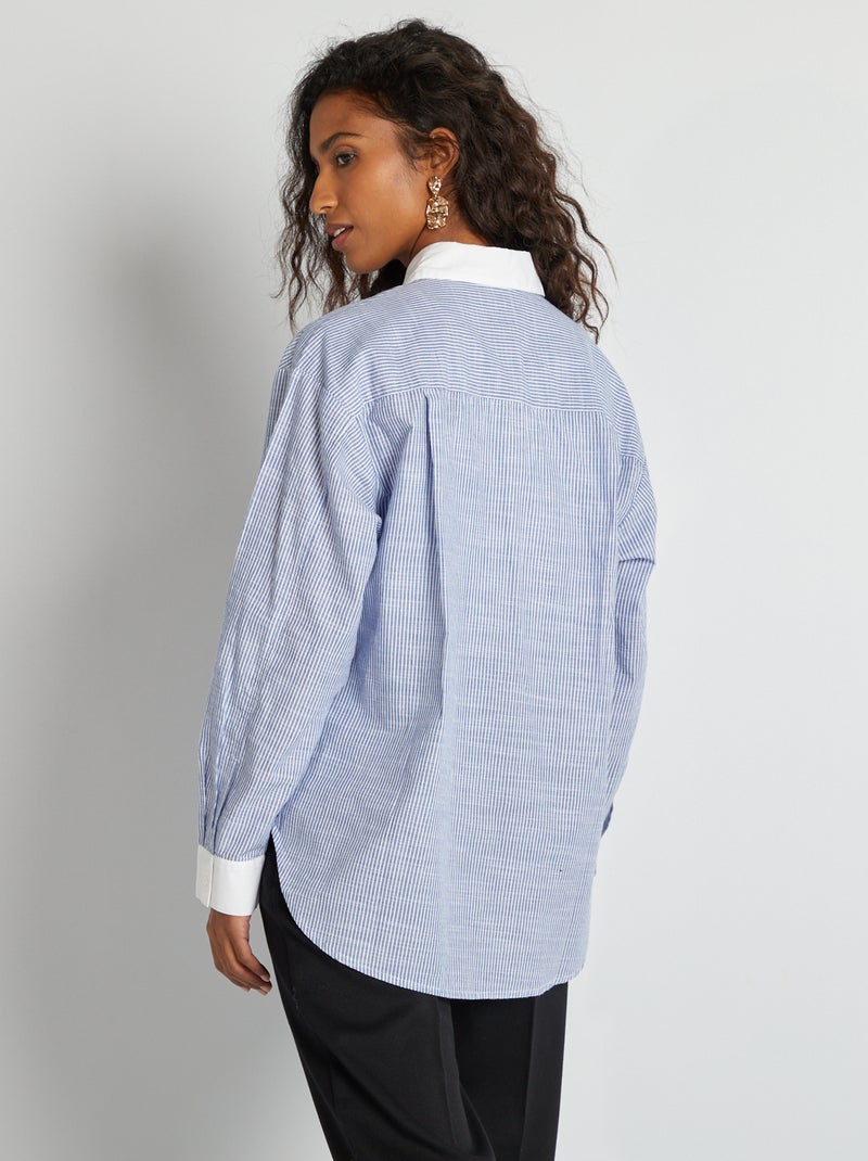Camisa a rayas con cuello y puños en contraste AZUL - Kiabi