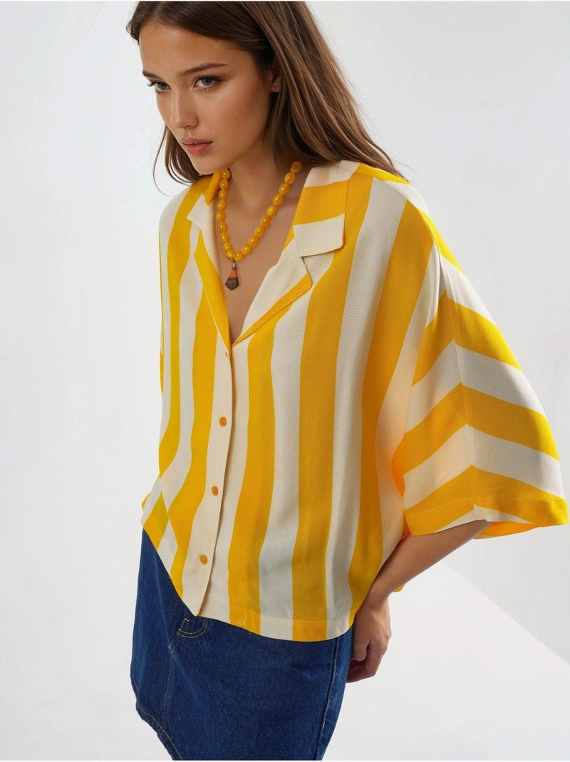 Camisa a rayas de corte relajado con botones busem Amarillo limón - Kiabi