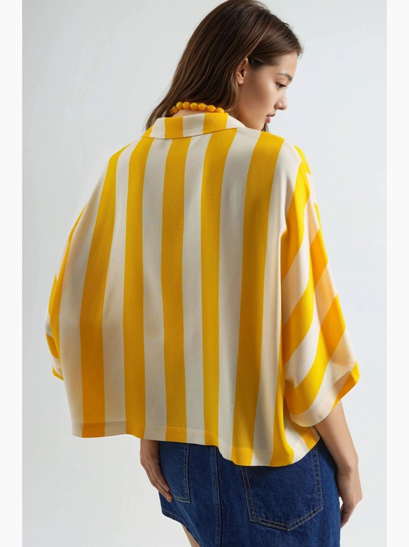 Camisa a rayas de corte relajado con botones busem Amarillo limón - Kiabi