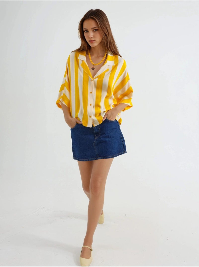Camisa a rayas de corte relajado con botones busem Amarillo limón - Kiabi