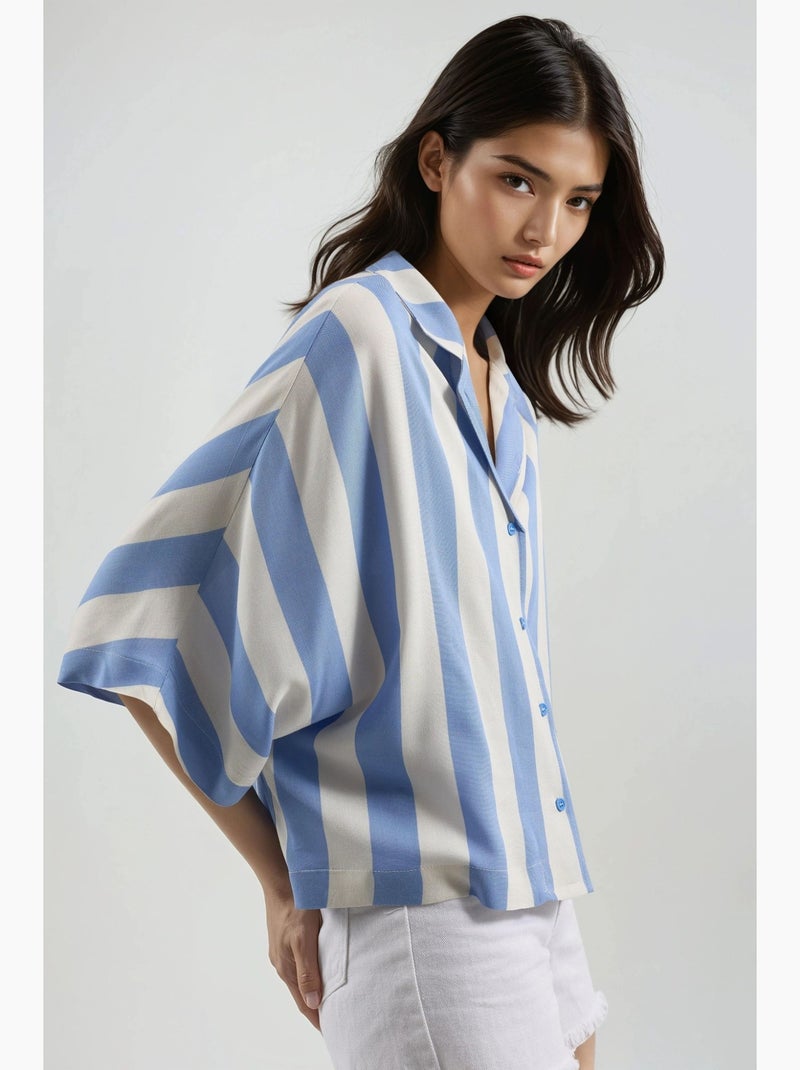 Camisa a rayas de corte relajado con botones busem Azul cielo - Kiabi