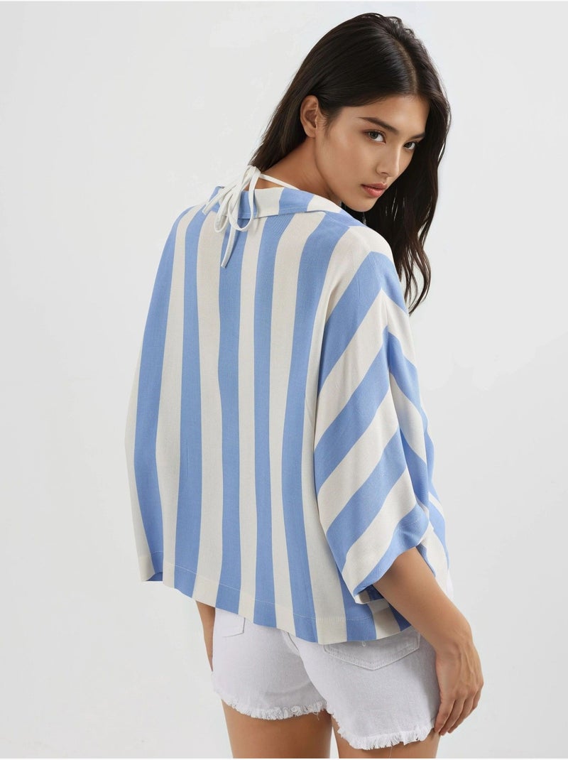 Camisa a rayas de corte relajado con botones busem Azul cielo - Kiabi
