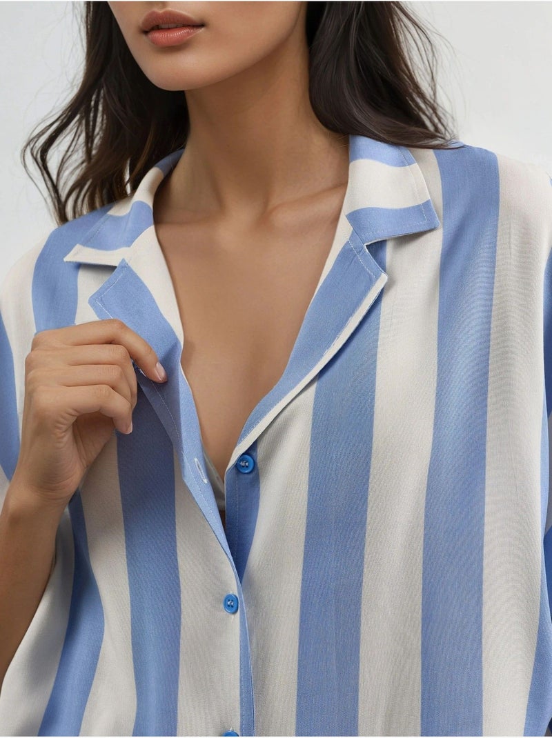 Camisa a rayas de corte relajado con botones busem Azul cielo - Kiabi