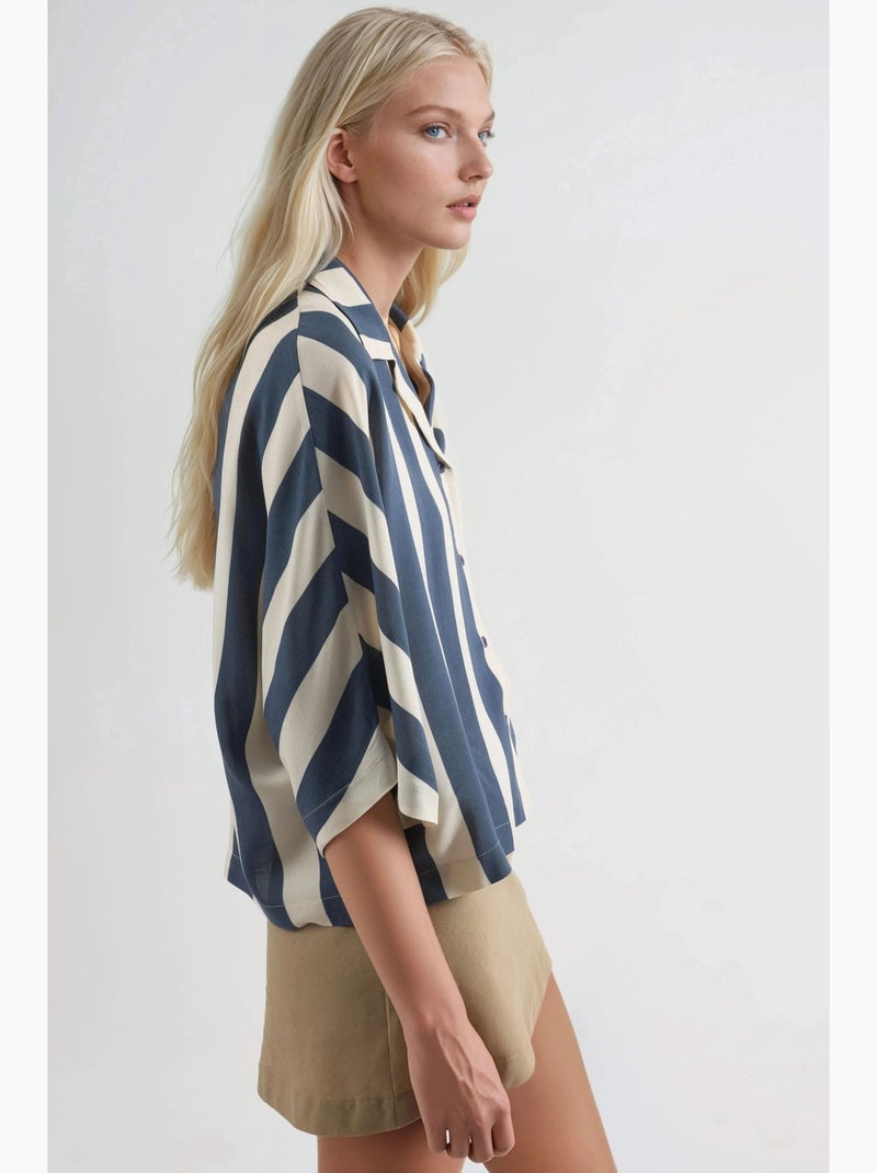 Camisa a rayas de corte relajado con botones busem Azul marino - Kiabi