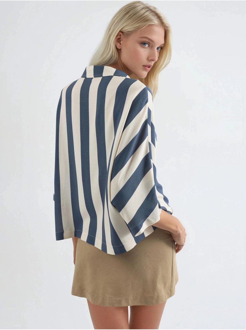Camisa a rayas de corte relajado con botones busem Azul marino - Kiabi