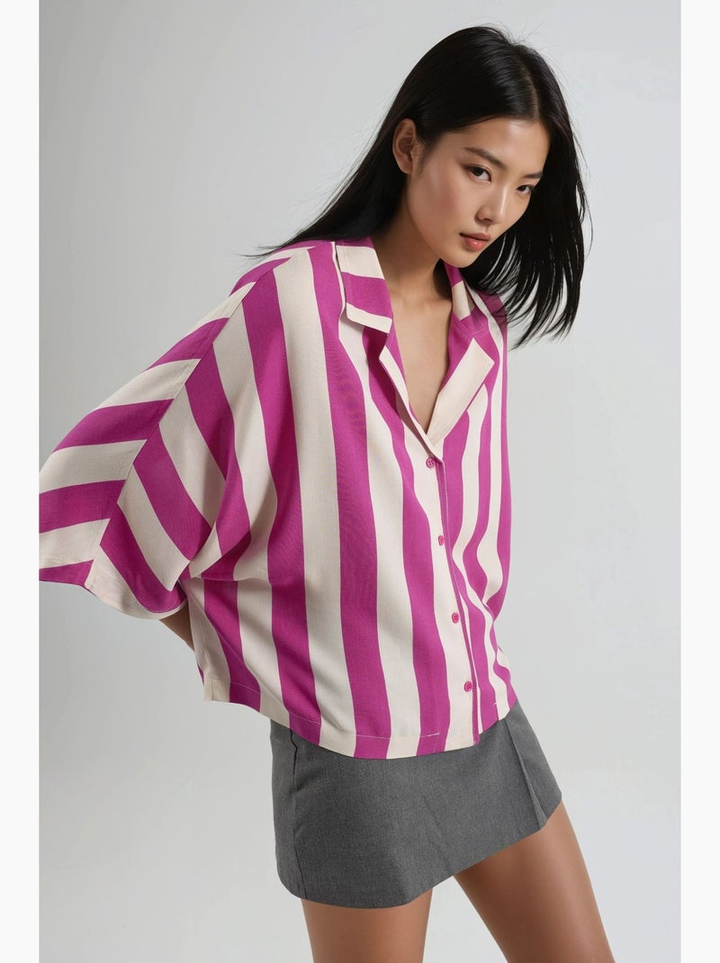 Camisa a rayas de corte relajado con botones busem Magenta - Kiabi