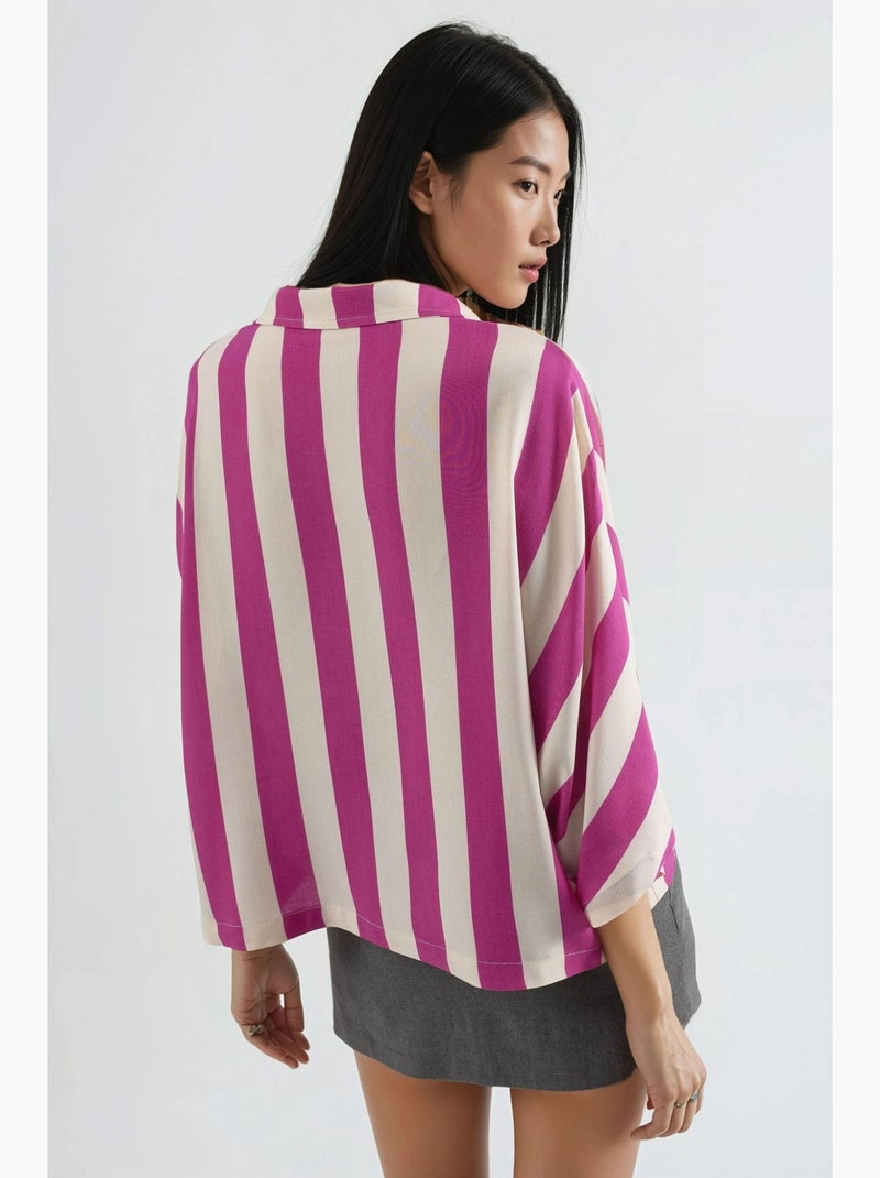 Camisa a rayas de corte relajado con botones busem Magenta - Kiabi