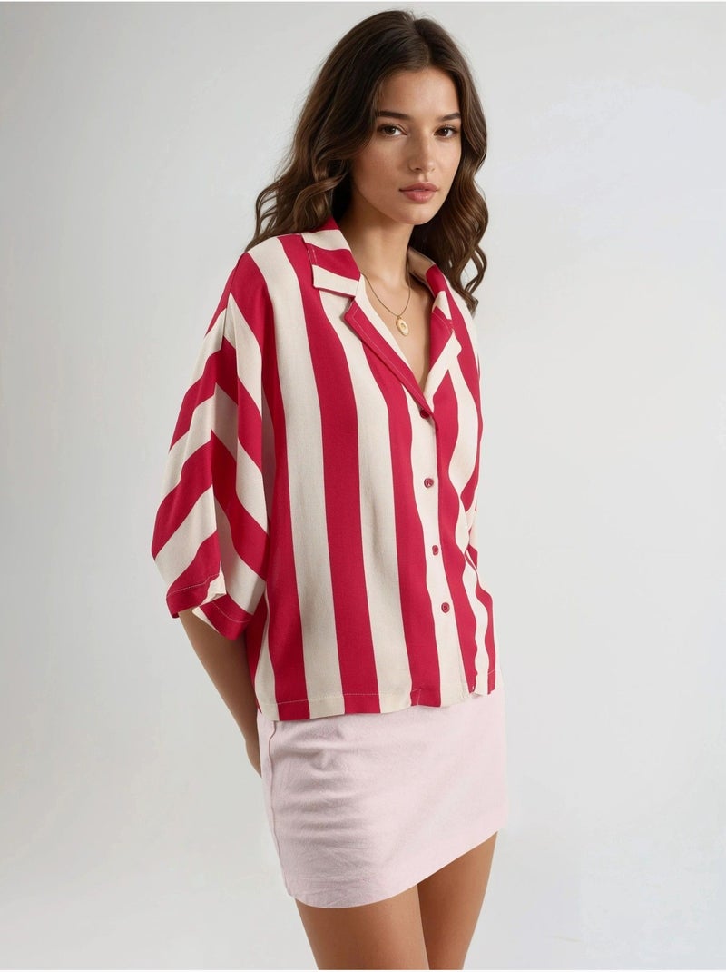 Camisa a rayas de corte relajado con botones busem Rojo - Kiabi
