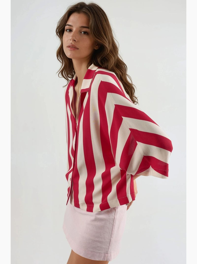 Camisa a rayas de corte relajado con botones busem Rojo - Kiabi