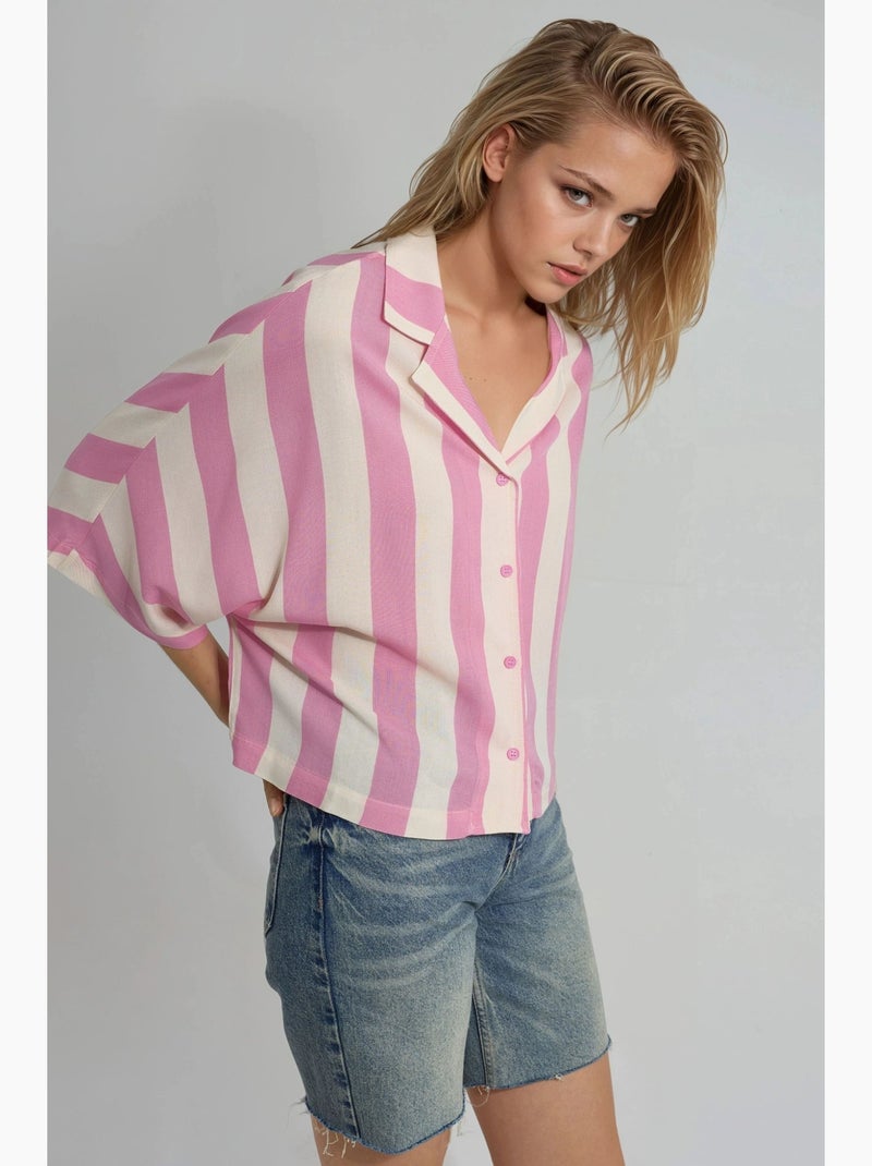 Camisa a rayas de corte relajado con botones busem Rosa claro - Kiabi