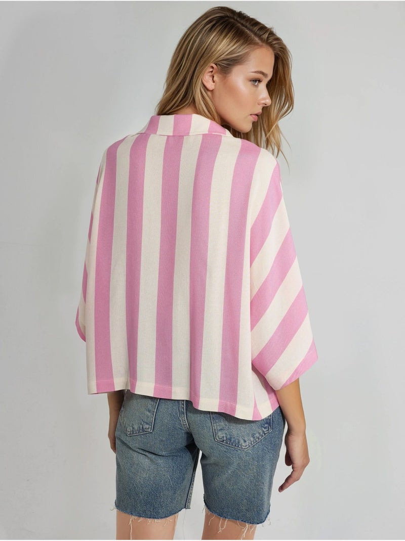 Camisa a rayas de corte relajado con botones busem Rosa claro - Kiabi