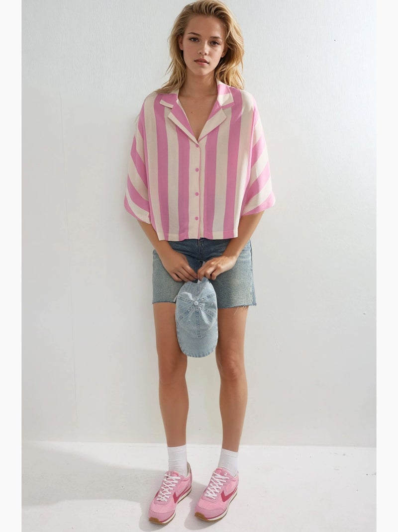 Camisa a rayas de corte relajado con botones busem Rosa claro - Kiabi
