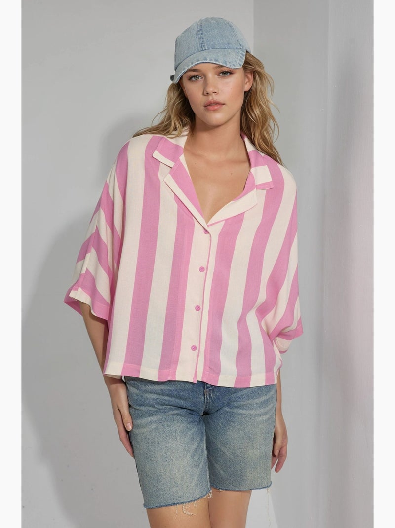 Camisa a rayas de corte relajado con botones busem Rosa claro - Kiabi