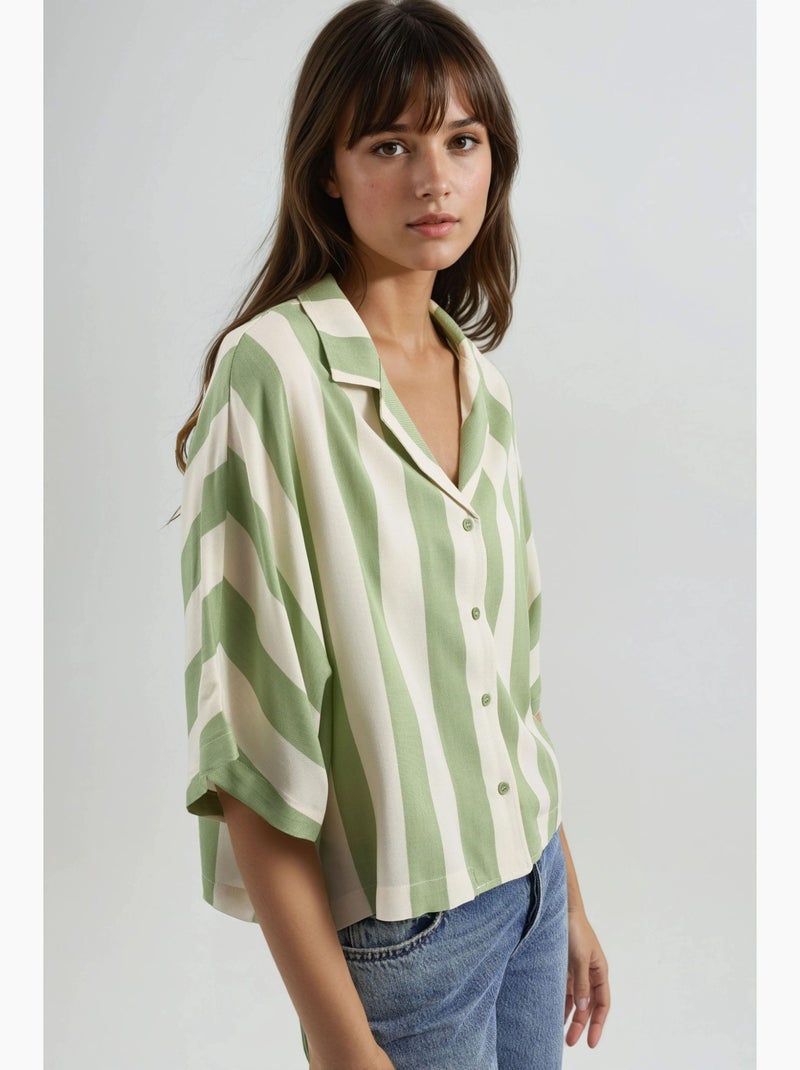 Camisa a rayas de corte relajado con botones busem Verde - Kiabi