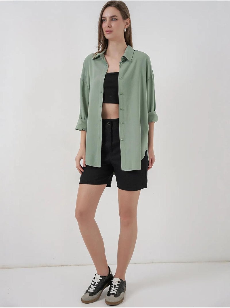 Camisa abotonada con cuello de camisa bdart Verde pastel - Kiabi