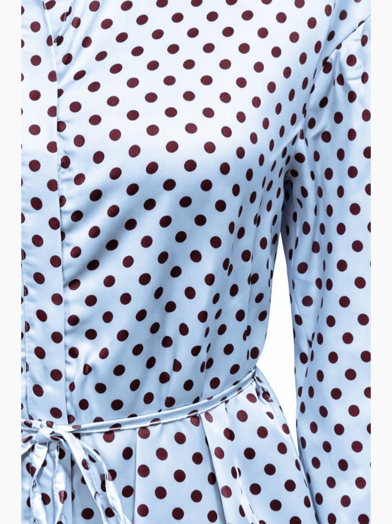 Camisa abotonada con detalle de lazada de lunares mixray Azul claro - Kiabi