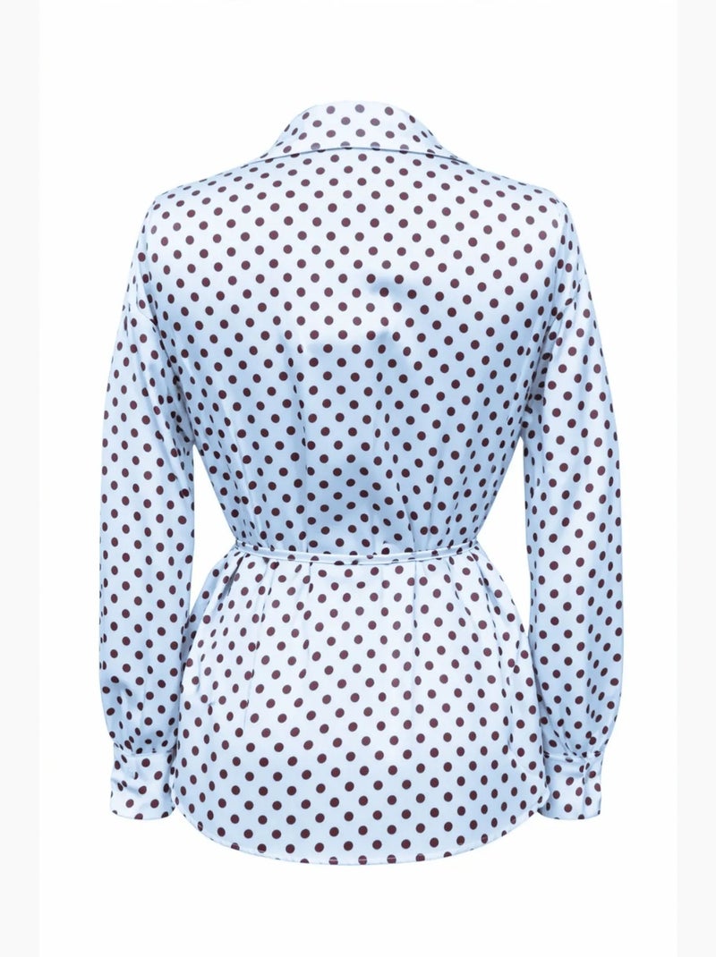 Camisa abotonada con detalle de lazada de lunares mixray Azul claro - Kiabi