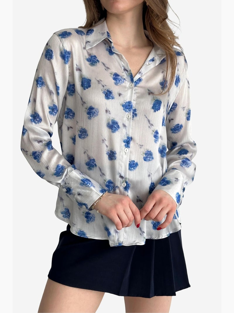 Camisa abotonada con estampado floral my fashion Azul zafiro - Kiabi