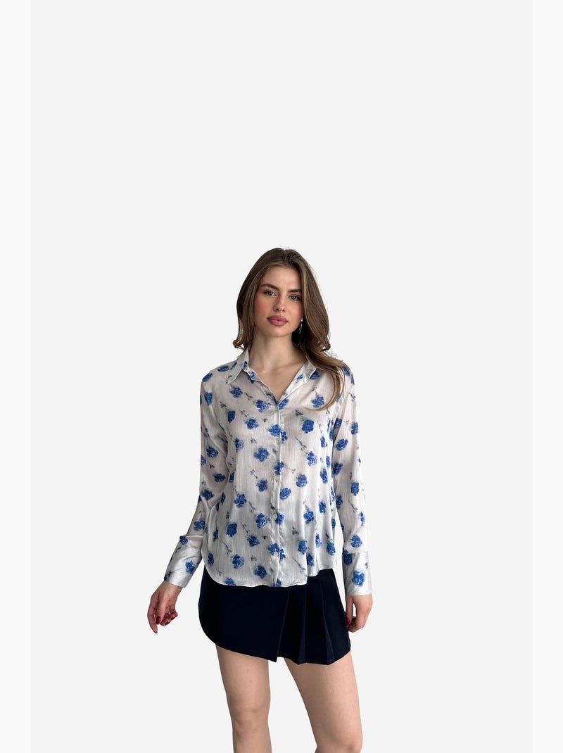 Camisa abotonada con estampado floral my fashion Azul zafiro - Kiabi